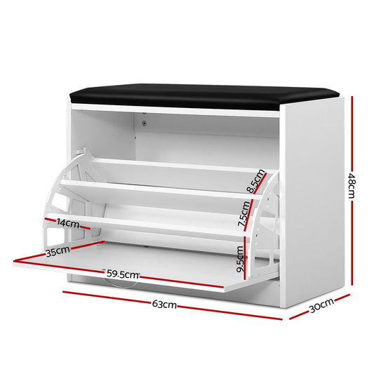 Artiss Shoe Rack Cabinet Bench 15 Pairs White Kyla FURNI-O-SHOE-BEN01-WH