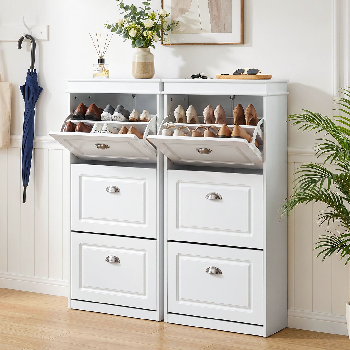 Artiss 2x Shoe Cabinet Storage Organiser 3 Flip Drawer White FURNI-P-SHOE-3D-WHX2