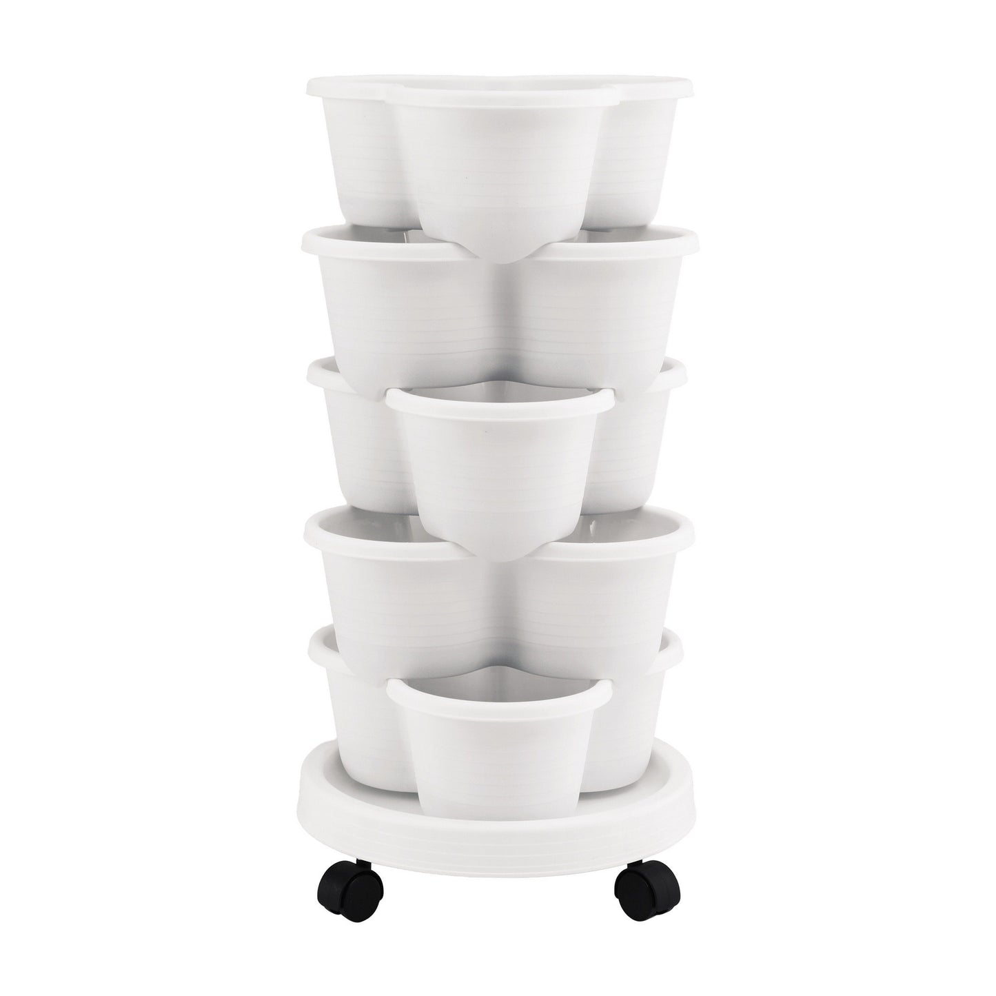 Green Fingers 5 Tier Vertical Garden Planter, Stackable Planters with Wheels, White, Garden Bed, Garden Tower GARDEN-5T-WH