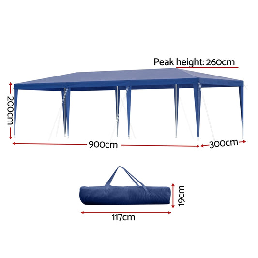 Instahut Gazebo 3x9m Wedding Party Marquee Tent Outdoor Event Camping Shade Blue GAZEBO-WED-T-FG-3X9-BL