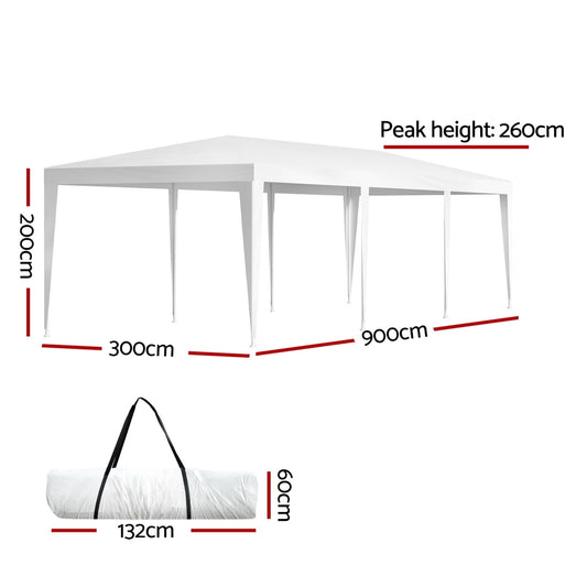 Instahut Gazebo 3x9 Wedding Party Marquee Tent Outdoor Event Camping Shade White GAZEBO-WED-T-FG-3X9-WH