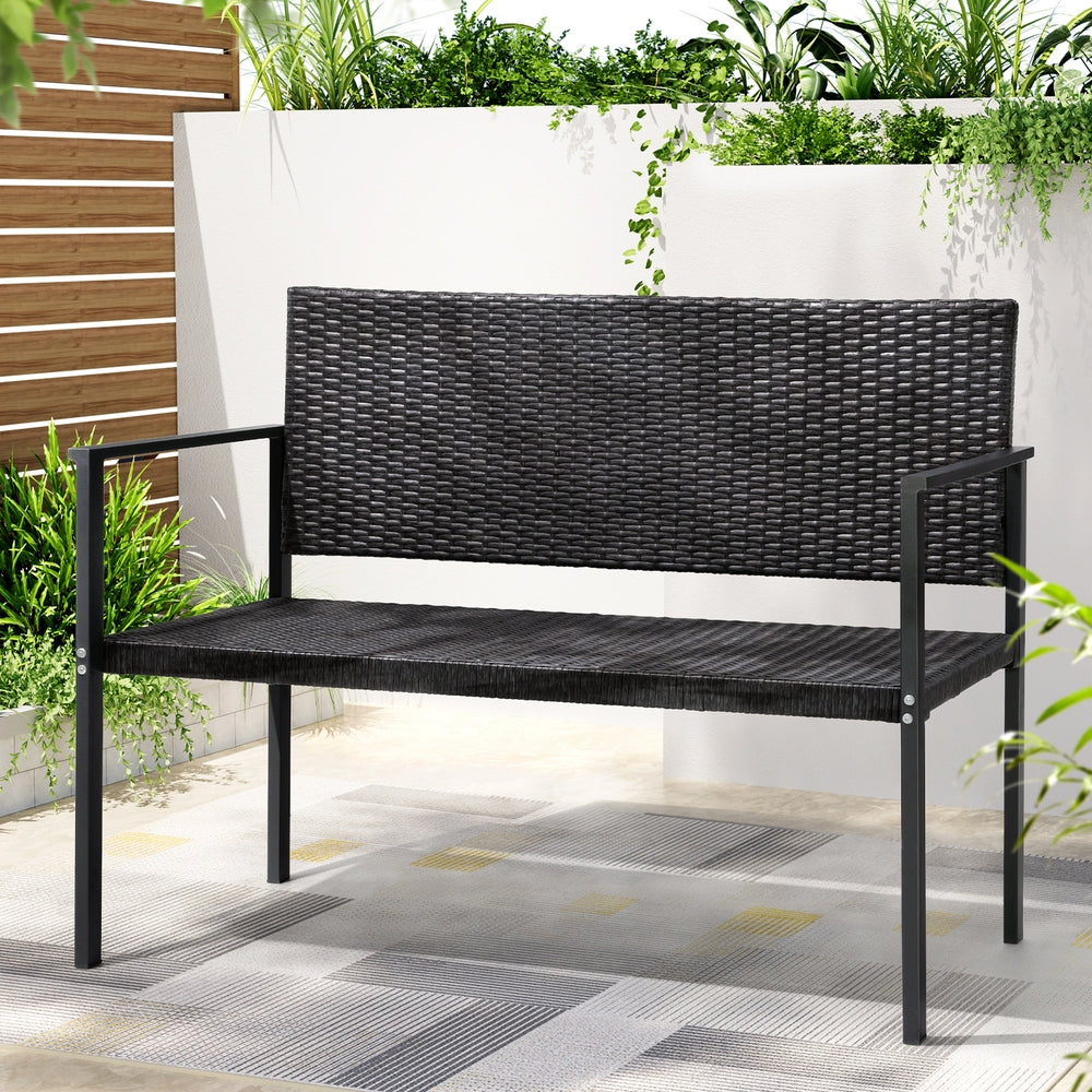 Gardeon Outdoor Garden Bench Seat Rattan Chair Steel Patio Furniture Park Grey GB-RATTAN-GE