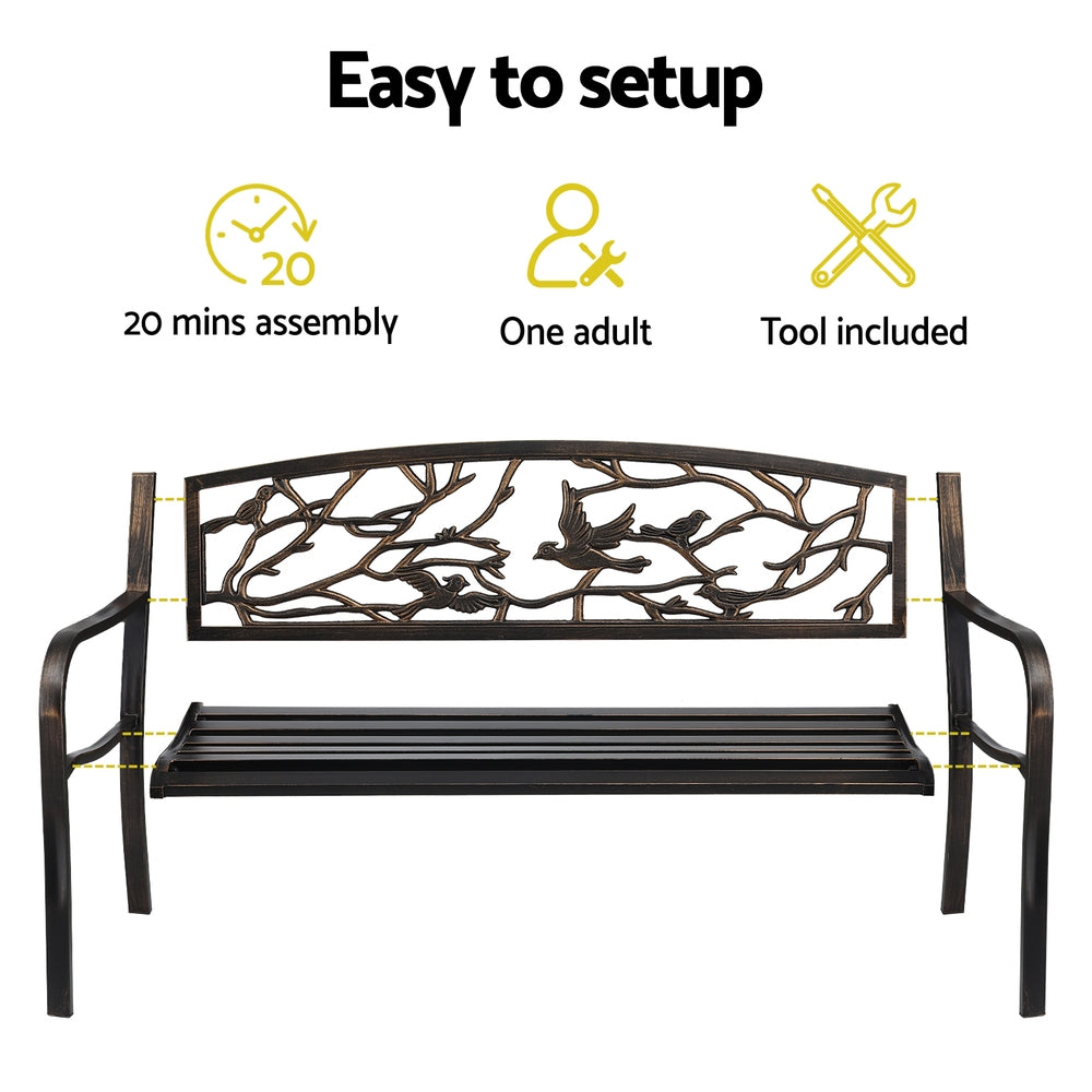 Gardeon Outdoor Bench Seat Garden Steel Outdoor Furniture 3 Seater Park Bronze GB-STEEL-XG220-BZ