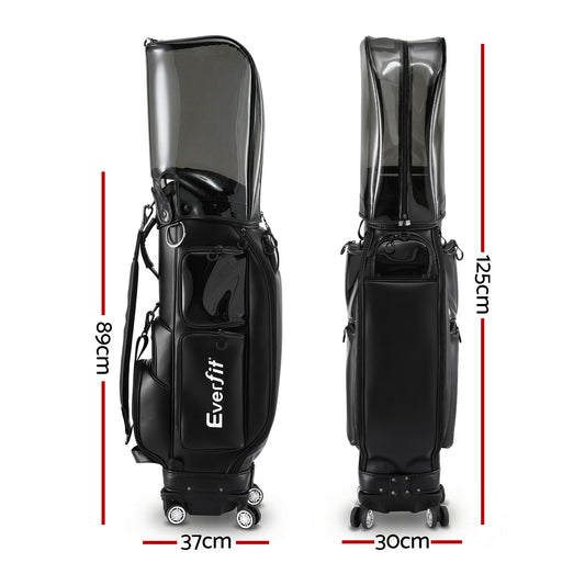 Everfit Golf Cart Bag Rolling Buggy Club Organiser Synthetic Leather Black GOLF-B-BAG-CART-BK