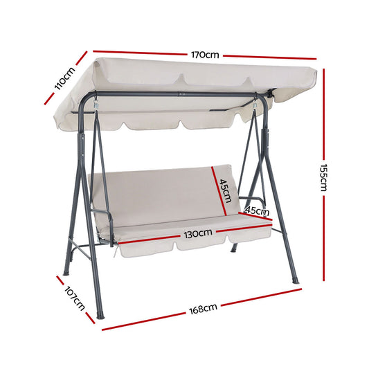 Gardeon Outdoor Swing Chair Garden Chair Bench Furniture Canopy 3 Seater Beige GSC-BST-3S-BE