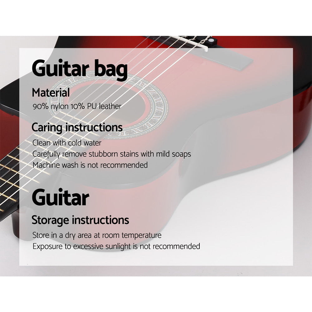 Alpha 34 Inch Classical Guitar Wooden Body Nylon String Beginner Kids Gift Red GUITAR-D-34-RED