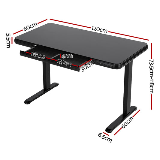 Artiss Electric Standing Desk Motorised Glass Top Black 120CM HASD-ET156C-GLASS-BK-AB