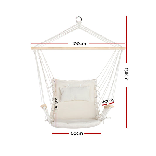 Gardeon Hammock Chair Hanging with Armrest Camping Hammocks Cream HM-CHAIR-ARM-CREAM