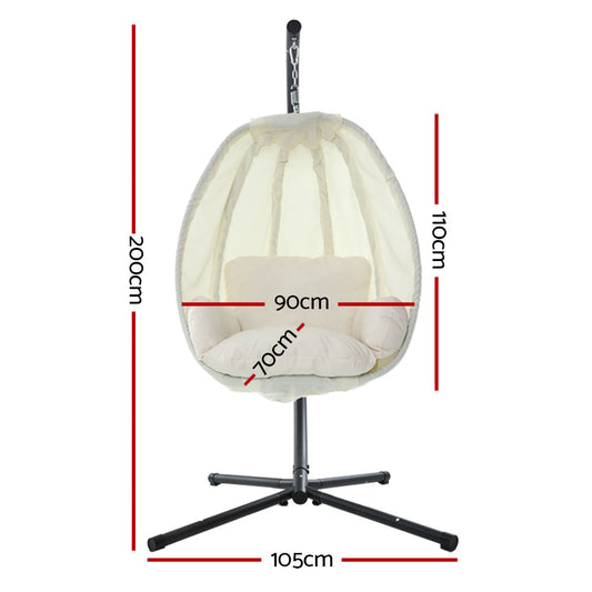 Gardeon Outdoor Egg Swing Chair Patio Furniture Pod Stand Canopy Foldable Cream HM-EGG-FOLD-S-CREAM