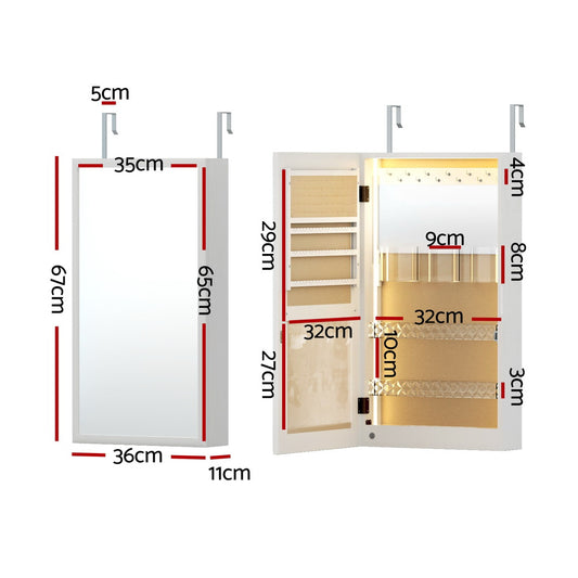 Artiss Jewellery Cabinet Mirror Door Wall Mount JC-WM-LED-60-WH