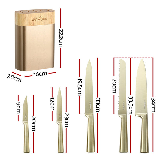 5-Star Chef 6PCS Kitchen Knife Set Stainless Steel Nonstick Block Chef Sharp KBS-430H-6-AGD