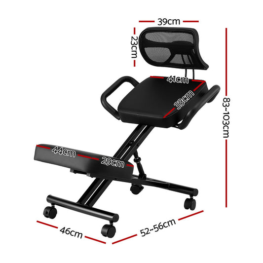 Artiss Kneeling Chair Ergonomic Office Home Knee Seat Posture Back Stretch Rest KCHAIR-PU-BACK-BK