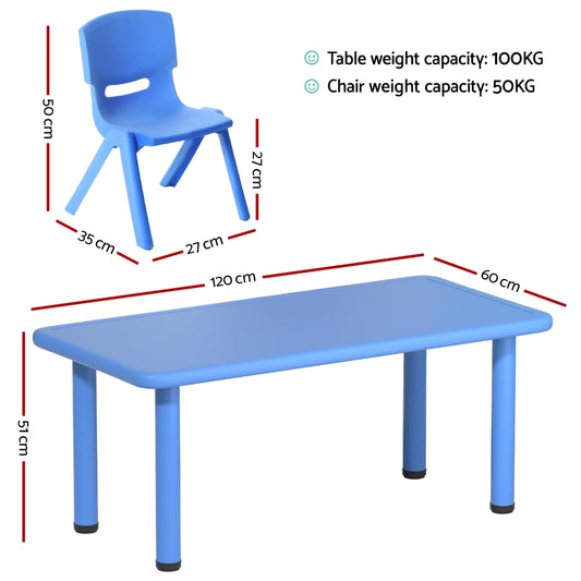 Keezi 5PCS Kids Table and Chairs Set Children Study Desk Furniture Plastic 4 Chairs KPF-TBCH-120-BU