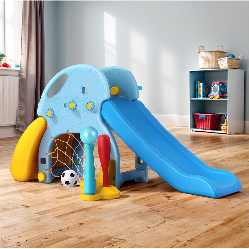 Keezi Kids Slide Set Baseball Bat Basketball Hoop Outdoor Playground 120cm Blue KPS-SLIDE-BASEBALL-BU