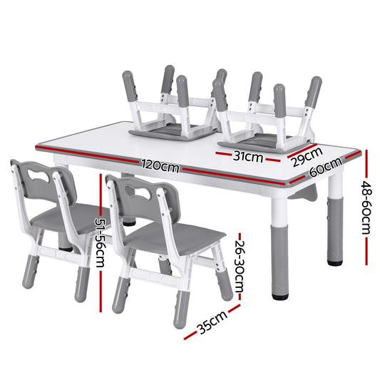 Keezi Kids Table and 4 Chairs Set Height Adjustable Toddler Desk and Chair Set for Ages 3-8, Children KTC-A-GRA-GY