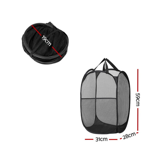Artiss 2X Laundry Basket Hamper Foldable Black LBH-DOU-NET-BK