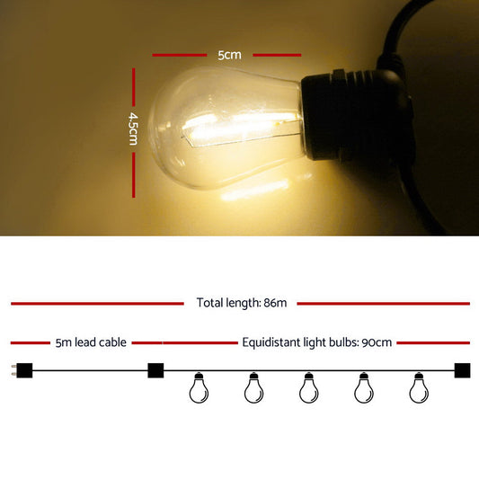 86m LED Festoon String Lights Christmas Decorations Wedding Party Outdoor Garden LIGHT-B-S14-90-WW
