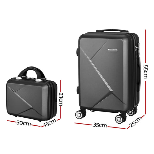 Wanderlite 2Set 20 Inch Luggage Case with 12 Inch Handheld Luggage Box Hard Shell Travel Suitcase TSA Lock LUG-ABS-CB-12-20-BK