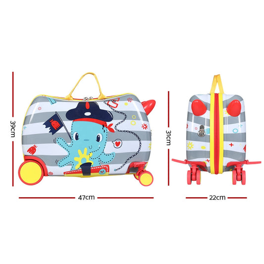 Wanderlite 17" Kids Ride On Luggage Children Suitcase Trolley Travel Octopus LUG-ABS-KIDS-OCT