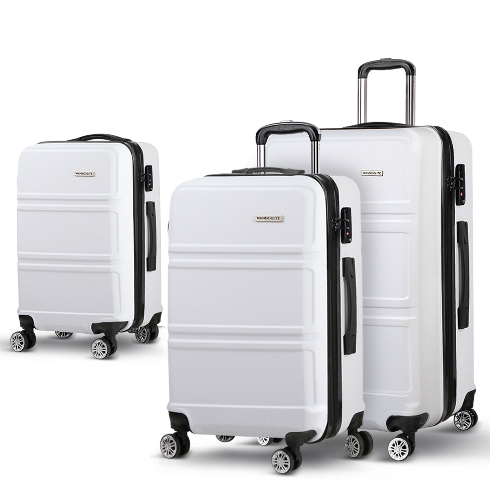 Wanderlite 20" 24" 28" Luggage with TSA Lock Spinner Travel Suitcase Carry On Hard Shell Luggage Case White LUG-ABS-LINE-3SET-WH
