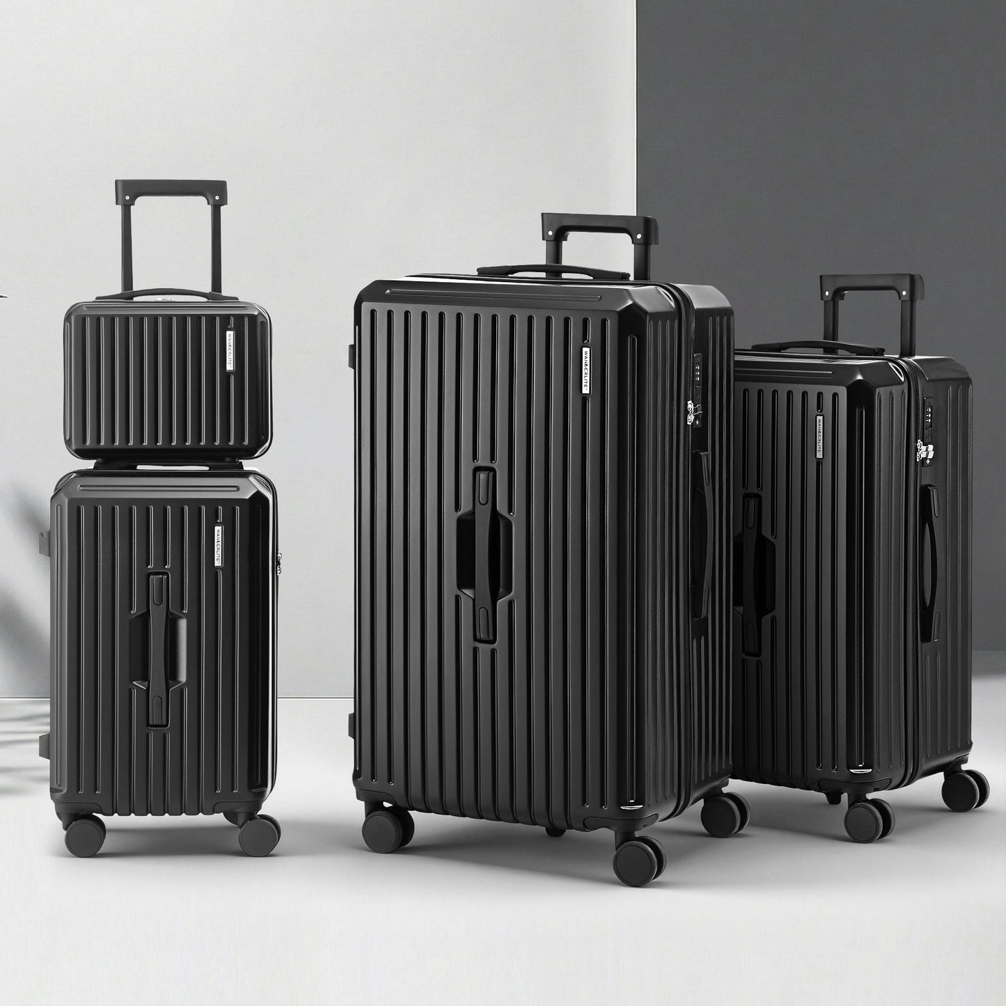 Wanderlite 4pcs Trunk Luggage Suitcase Set Travel Carry On TSA Lock Black LUG-ABS-TRUK01-4SET-BK