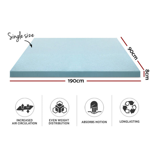Giselle Bedding Memory Foam Mattress Topper Cool Gel 8cm Single MATTRESS-TOP-C-GEL-8-S