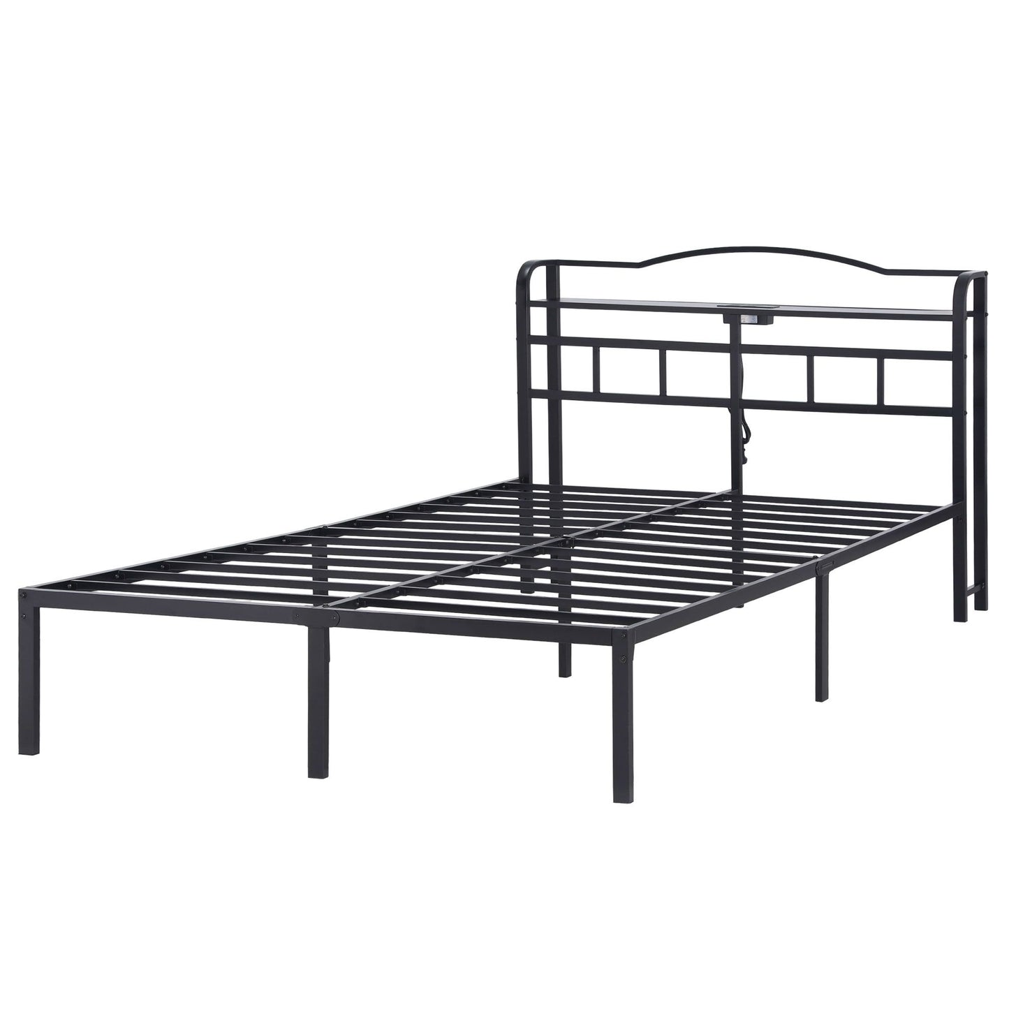Artiss Bed Frame Double Size with Charging Station WAVE MBED-D-WAVE-D-BK-AB