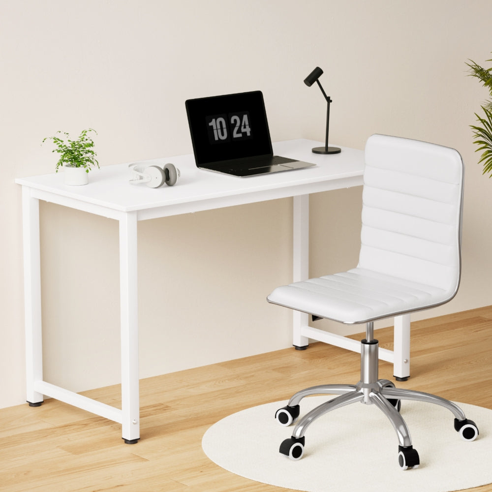 Artiss Computer Desk 120cm Executive Office Chairs Set PU Leather Low Back White MET-DESK-120-REPL-WH