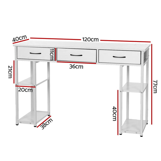 Artiss Computer Desk Drawer Shelves Study Table 120CM White MET-DESK-CD120-WH