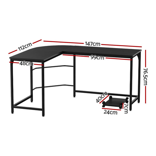 Artiss Computer Desk L-Shape CPU Stand Black 147CM MET-DESK-L-003-BK