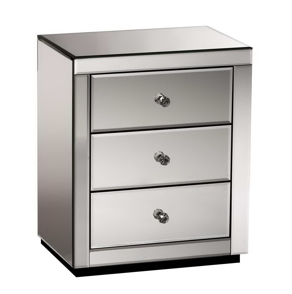Artiss Bedside Table 3 Drawers Mirrored - PRESIA Grey MF-BT-7181-GY