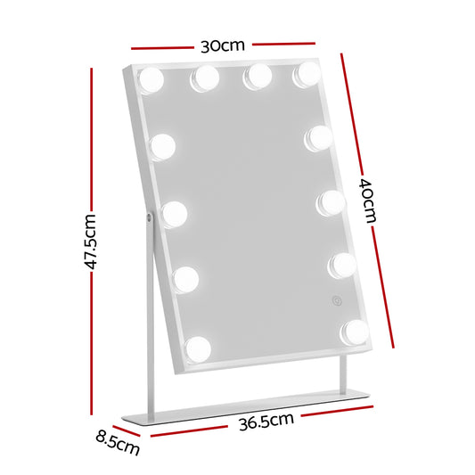Embellir Bluetooth Makeup Mirror 30x40cm Hollywood Vanity with LED Light White MM-E-STAND-3040LED-WH-BT