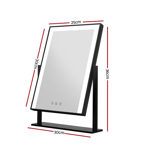 Embellir Makeup Mirror 25x30cm Hollywood Vanity with LED Light Rotation Black MM-STAND-2530LED-BK