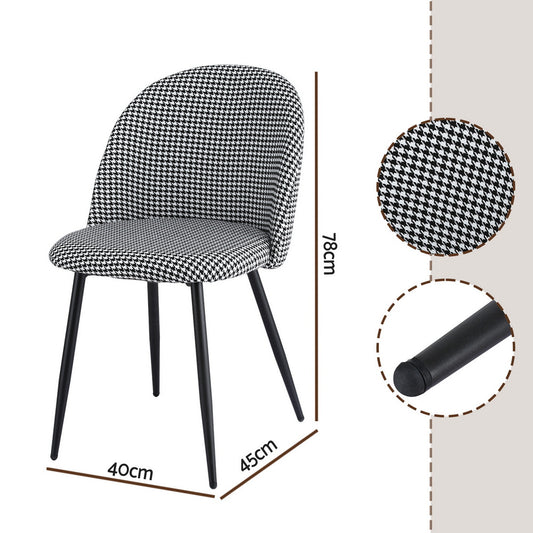 Artiss Dining Chairs Set of 2 Linen Solid Curved Houndstooth MO-DIN-02-LI-HSX2