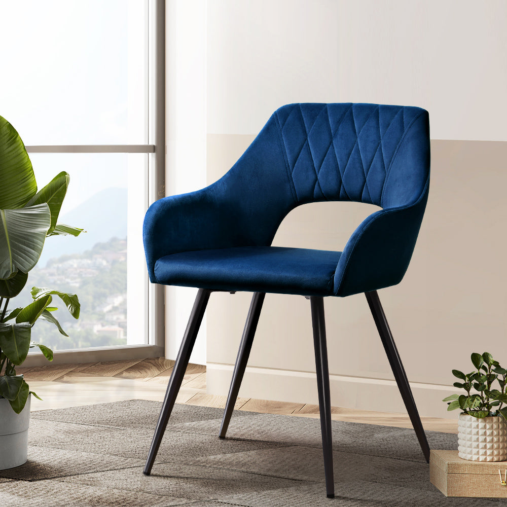 Artiss Dining Chairs Set of 2 Velvet Hollow Armchair Blue MO-DIN-KJC115-VEL-NAX2