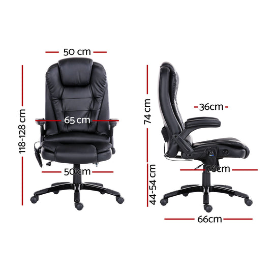 Artiss 8 Point Massage Office Chair Heated Seat Recliner PU Black MOC-09M-BK