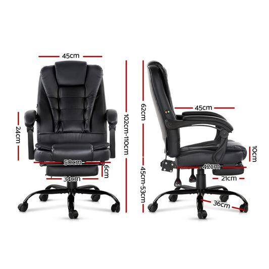 Artiss 2 Point Massage Office Chair PU Leather Footrest Black MOC-9MJ-2P-BK