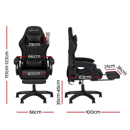 Artiss Gaming Office Chair 12 RGB LED Massage Computer Work Seat Footrest Black MOC-L-GC-8P-LED-BK
