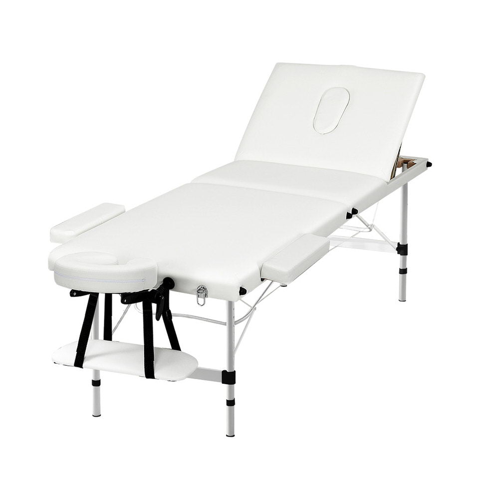 Zenses Massage Table 65cm Portable 3 Fold Aluminium Beauty Bed White MT-ALUM-GA301-WH-65