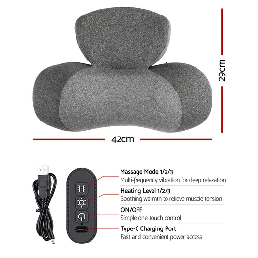 Livemor 2-in-1 Neck Massager Pillow with Heat, Memory Foam Cervical Support for Relief, 3-Speed Vibration & NECK-MASSAGER-PL01-GY
