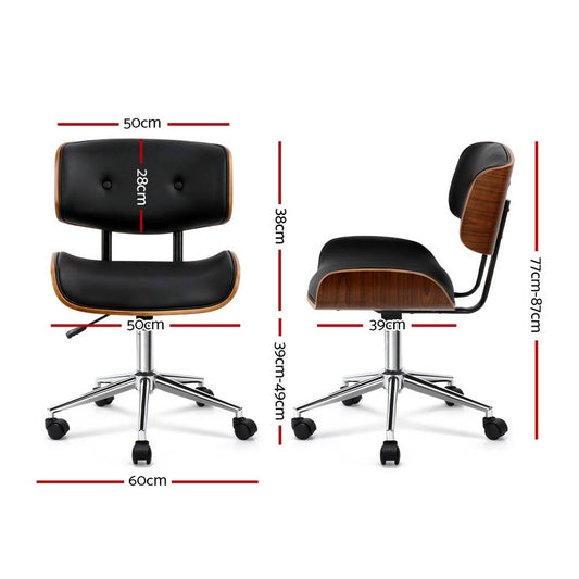 Artiss Wooden Office Chair PU Seat Black Brown OCHAIR-BS-5435-WA