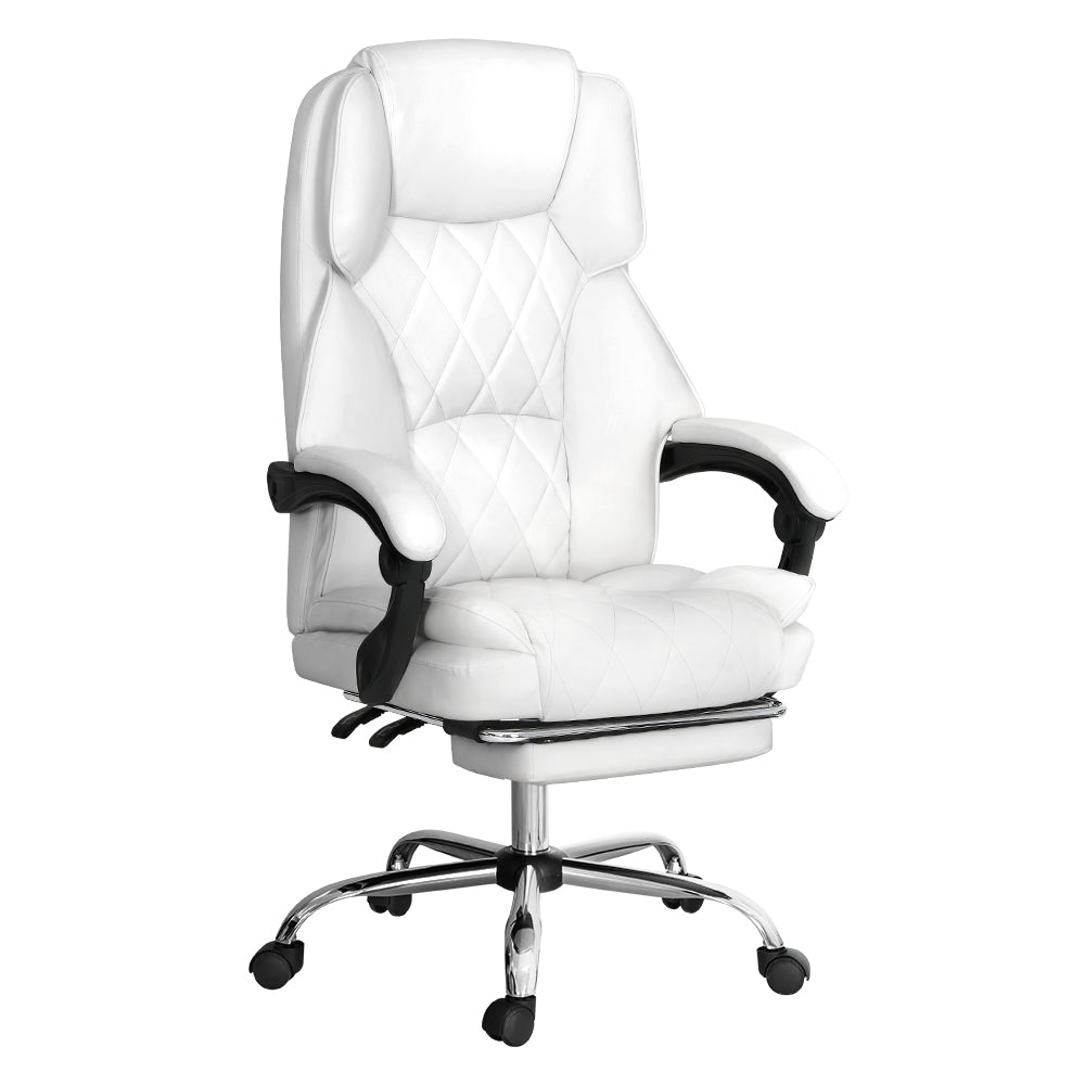 Artiss Executive Office Chair Leather Footrest White OCHAIR-G-1051-FT-WH