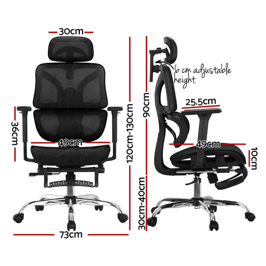 Artiss Ergonomic Office Chair Footrest Black OCHAIR-H-FZ28-BK