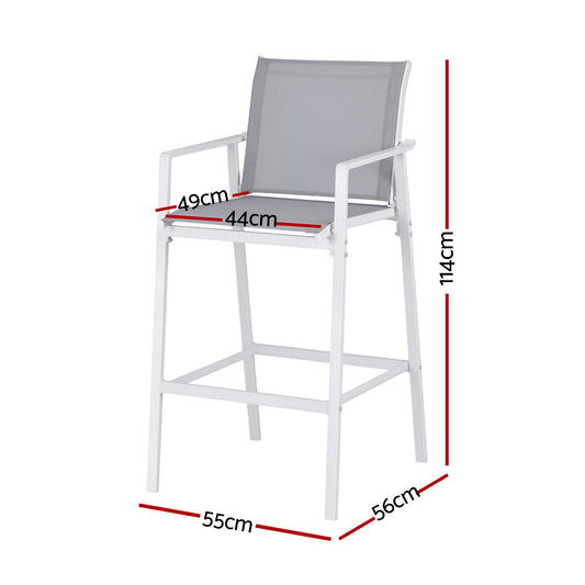 Gardeon 2PC Outdoor Bar Stools Dining Chairs Patio Furniture Garden Steel Textilene White ODF-BA-TEX-WH-2X
