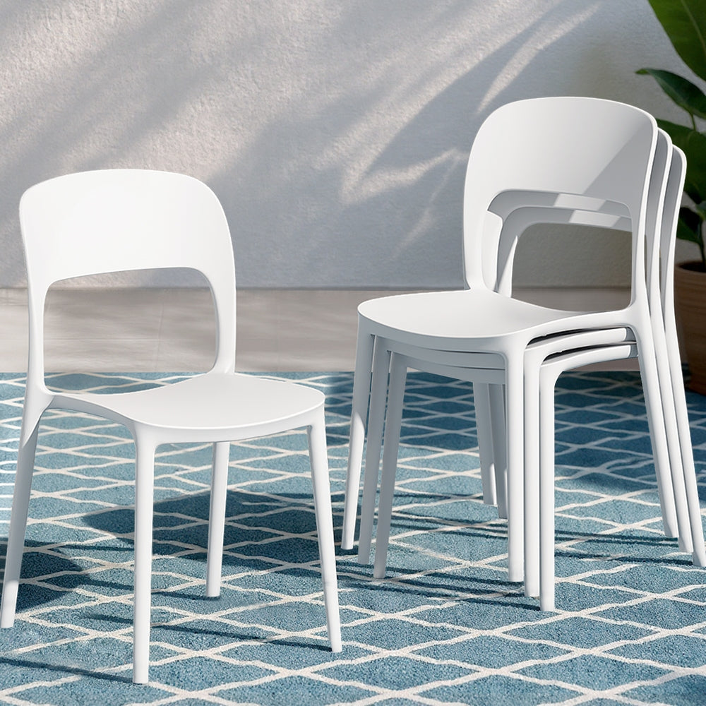 Gardeon 4PC Outdoor Dining Chairs Stackable PP Patio Chair Garden Furniture White ODF-CHAIR-PPTX14-WH-4X