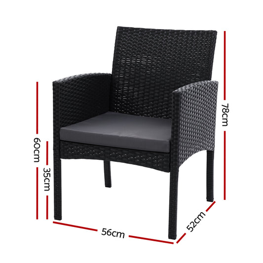 Gardeon 2PC Outdoor Dining Chairs Patio Furniture Rattan Lounge Chair XL Ezra ODF-CHAIR-TEA-XL-BK-2X