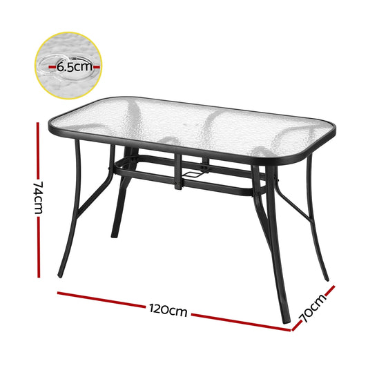 Gardeon 120CM Outdoor Dining Table Steel Parasol Hole Desk Patio Furniture Black ODF-DINTB-120