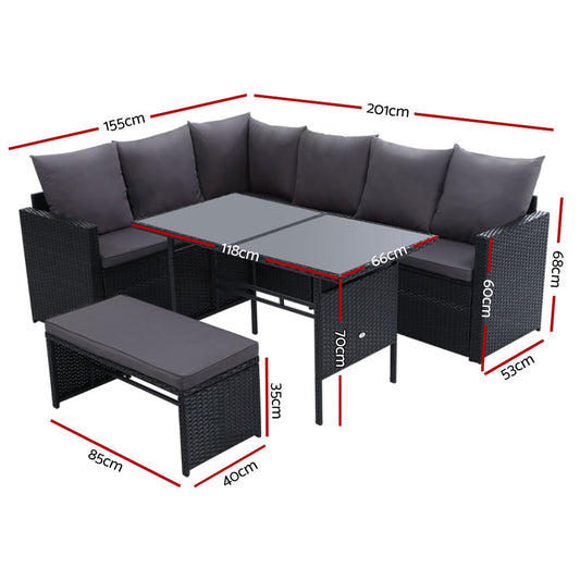 Gardeon Outdoor Dining Set Sofa Lounge Setting Chairs Table Bench Black Cover ODF-SDBOSS-1BENCH-BK-COVER