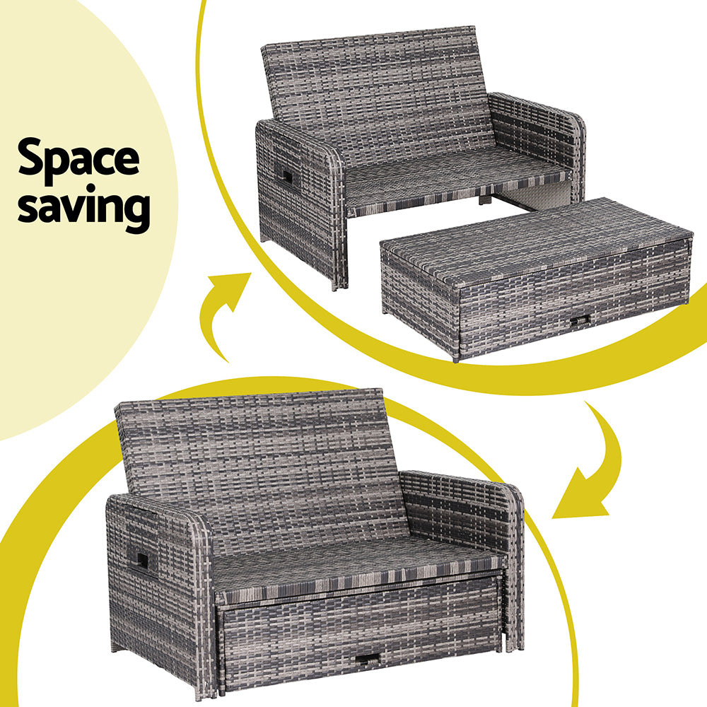 Gardeon Outdoor Day Bed Sun Lounge Setting Wicker Lounger Patio Furniture Grey ODF-SUNBED-RCL-GE-AB