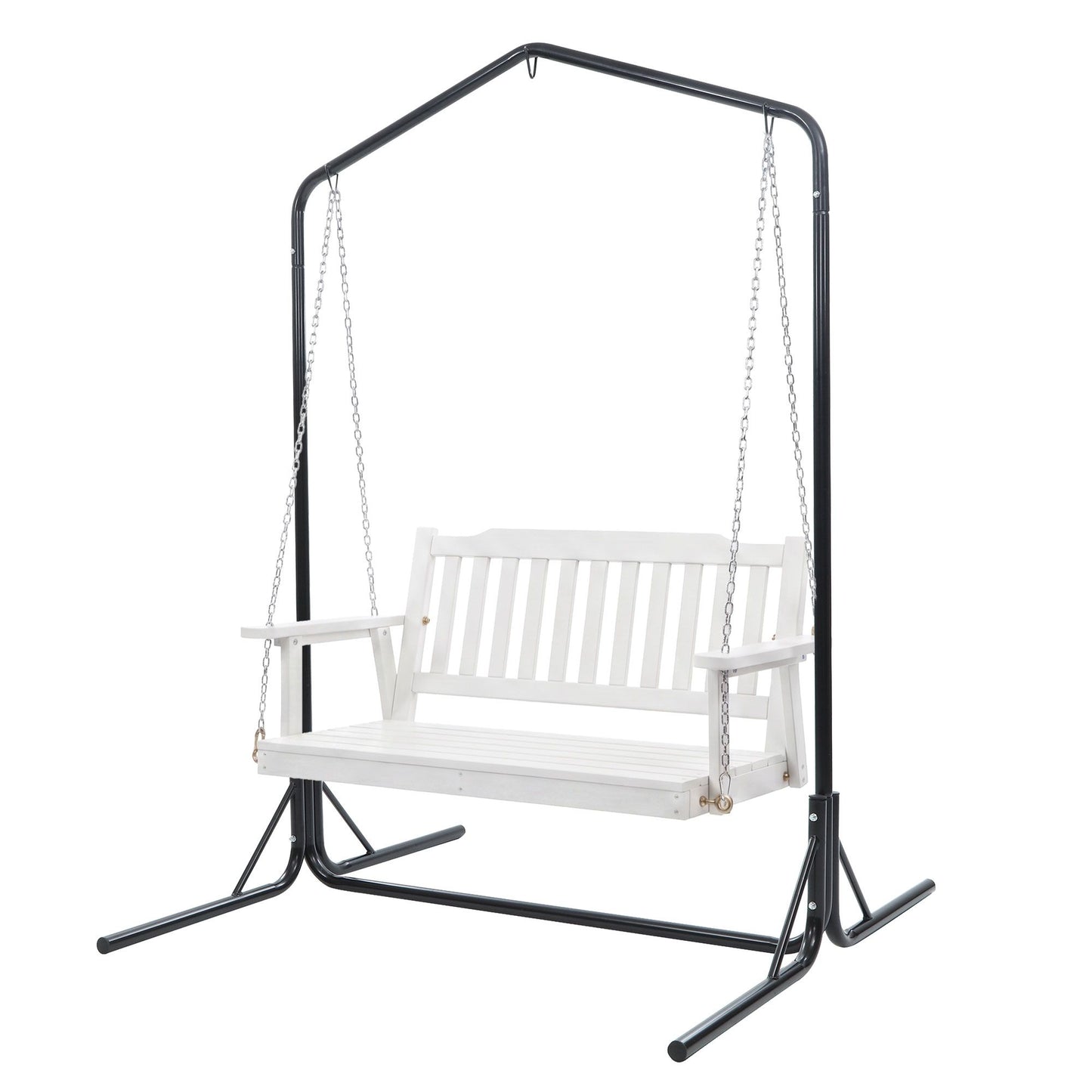 Gardeon Wooden 2-Seater Outdoor Swing Chair with Black Stand White Hanging Chair ODS-1956W-U-WH